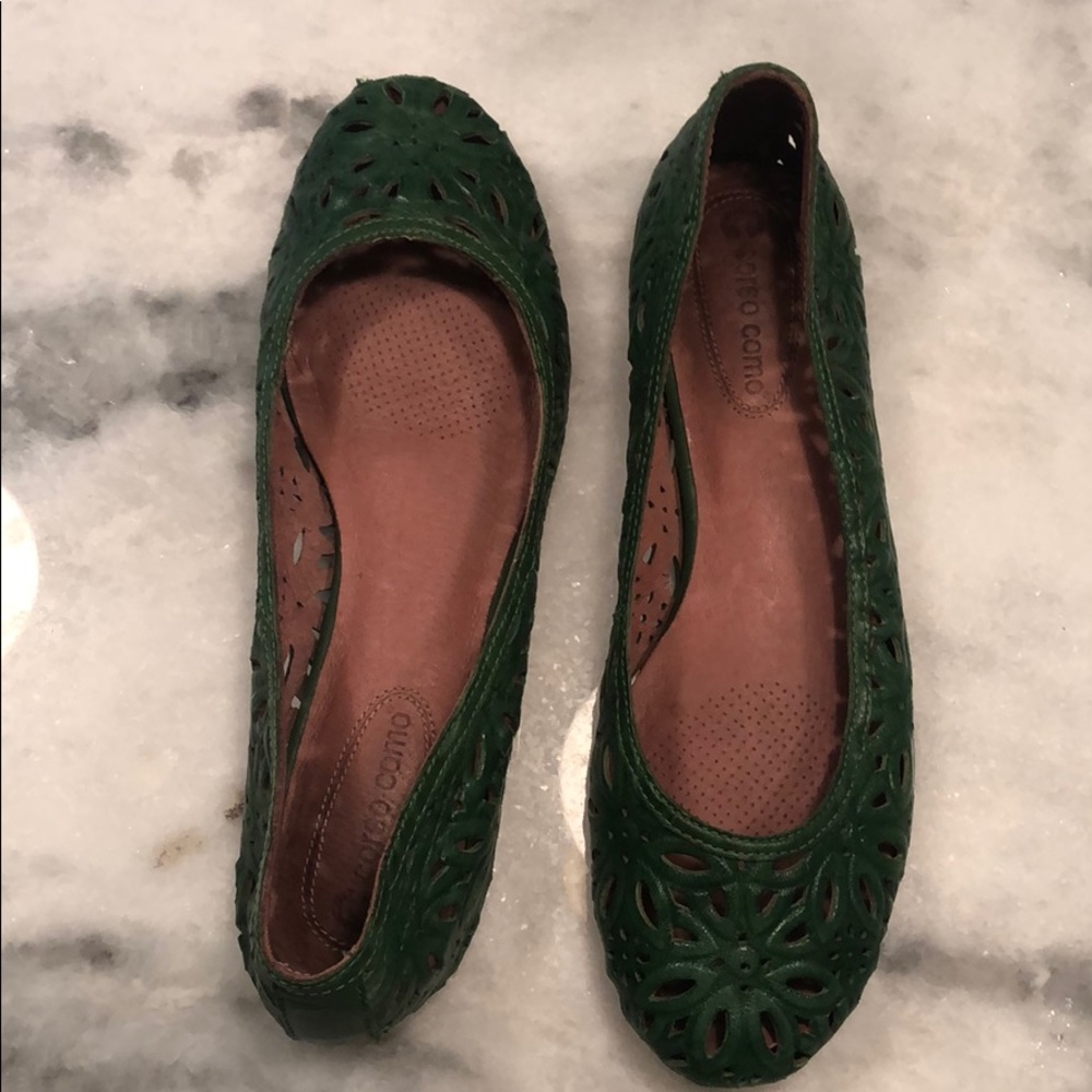 Corso Como Green leather perforated floral flats